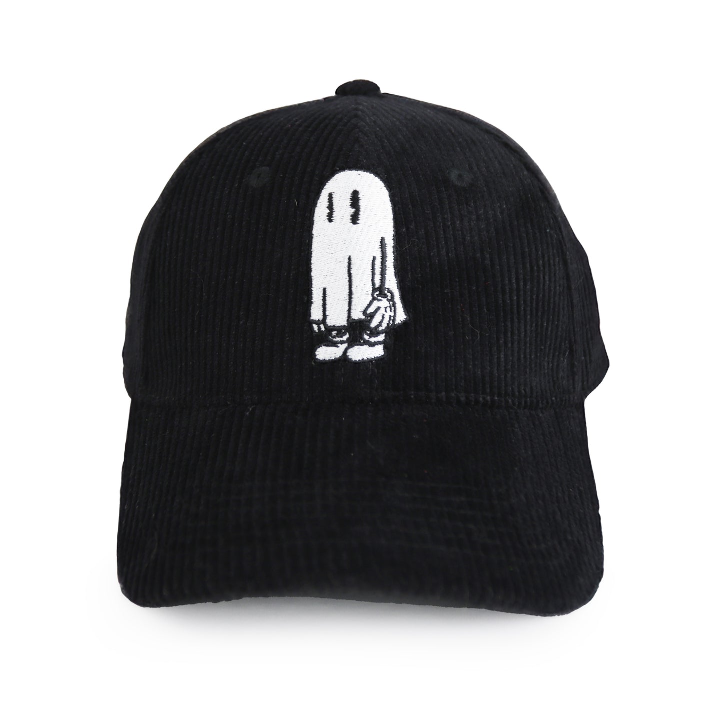 "Ghost With A-" Corduroy Embroidered Cap - Black